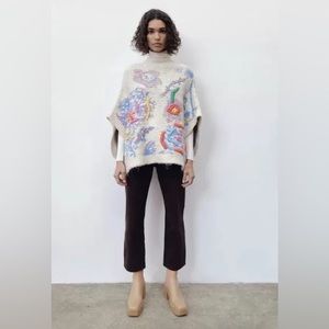 💰SALE🤑ZARA Embroidered Oversized Chunky Crewneck Poncho One Size
